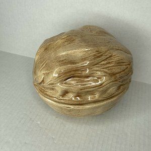 Arnels Walnut Bowl 5" Lidded Brown Glazed Nut Bar Decor Whimsical 70's Vintage